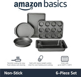 Amazon Basics 6 Piece Nonstick, Carbon Steel Oven Safe Bakeware Set with Cake, Muffin, Cookie, and Loaf Pans, 6 Piece, 16.25 x 11.75 x 6.25 inches